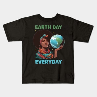 Earth Day Everyday Afro Hair Women Earth Day 2024 Funny Kids T-Shirt